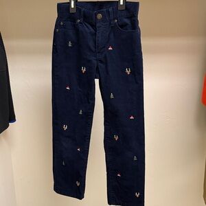 Janie and Jack Navy Embroidered Christmas Pants